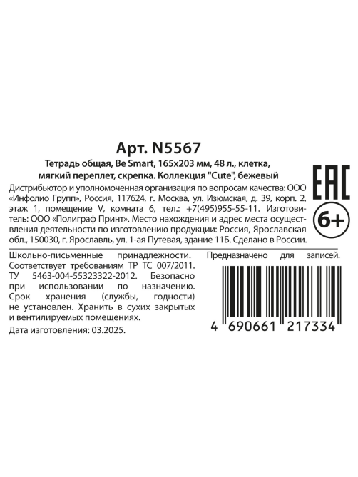 Тетрадь Be Smart в клетку А5 48 листов