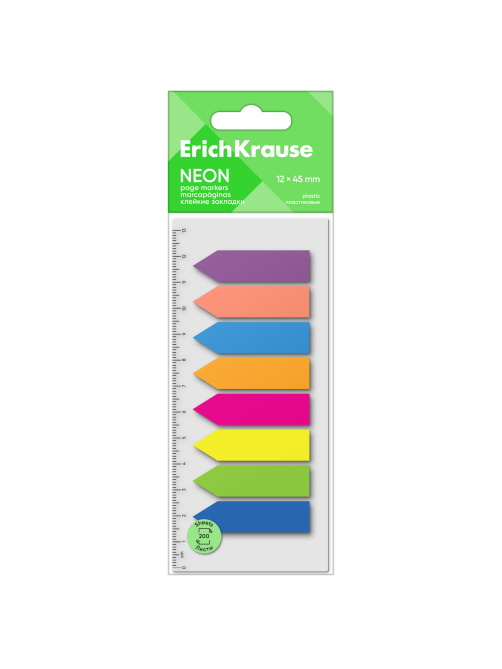 Закладки пластиковые Erichkrause Neon Arrows клейкие ассорти 12 x 45мм 8 цветов, 200л