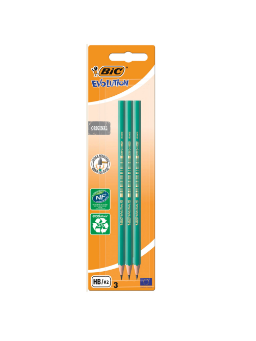 Карандаш чернографитовый BIC HB зеленый корпус, 3шт