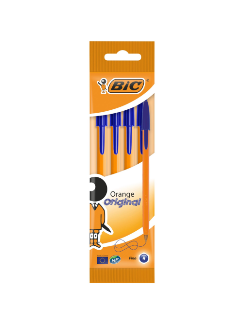 Ручка шариковая BIC Cristal оранжевая синие чернила, 4шт