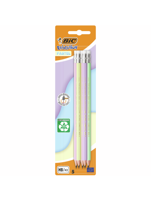 Карандаш чернографитовый BIC Пастель с ластиком, 5шт