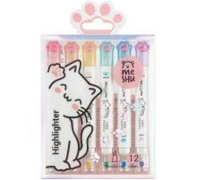 Текстовыделители Meshu White Kittens двусторонние 12 цветов