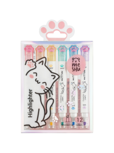 Текстовыделители Meshu White Kittens двусторонние 12 цветов