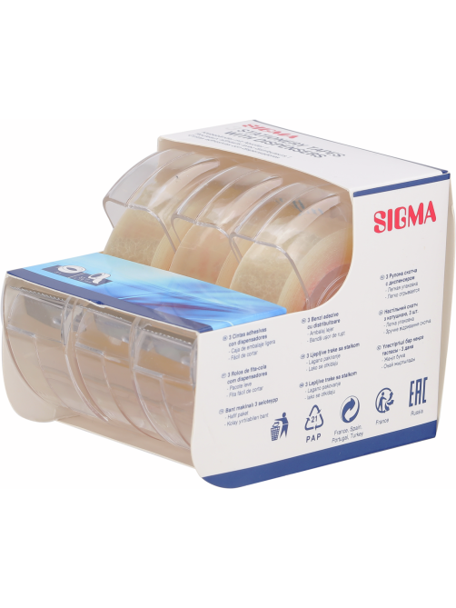 SIGMA Клейкая лента с диспенсером 33м x 19мм, 3шт