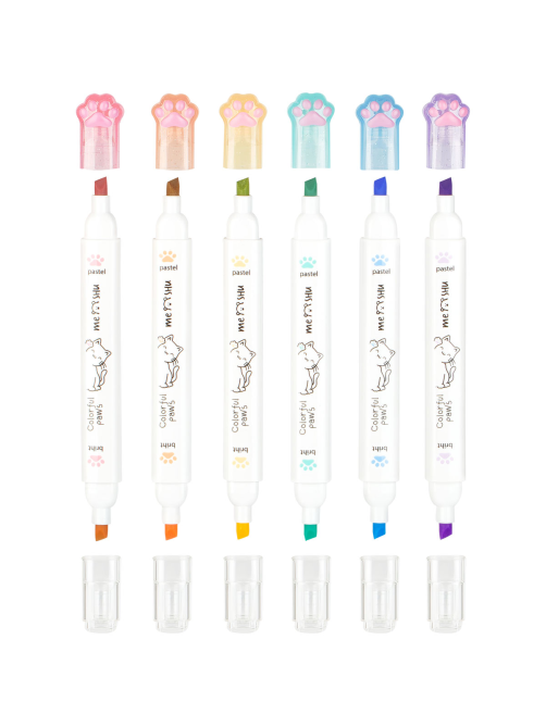 Текстовыделители Meshu White Kittens двусторонние 12 цветов