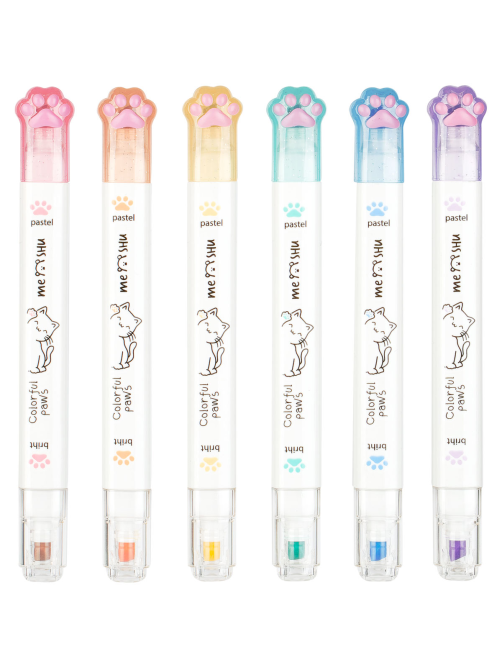 Текстовыделители Meshu White Kittens двусторонние 12 цветов