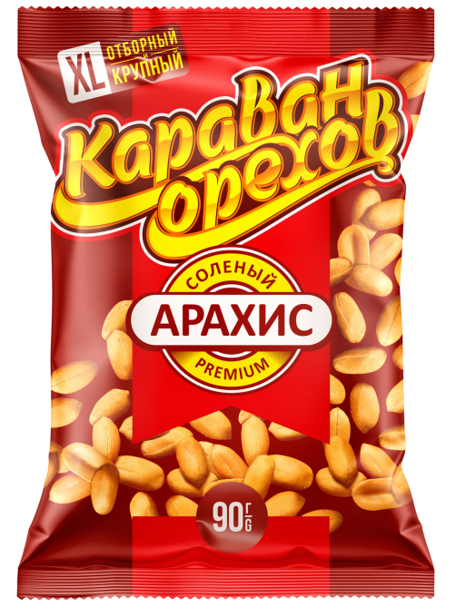 Арахис Караван орехов Premium жареный соленый, 90г