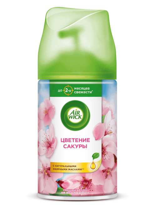 Освежитель воздуха аэрозольный AirWick Freshmatic Pure Цветущая сакура сменный баллон, 250мл
