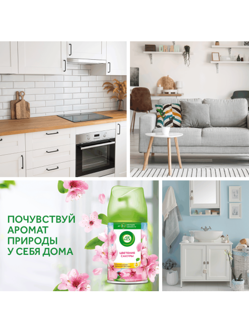Освежитель воздуха аэрозольный AirWick Freshmatic Pure Цветущая сакура сменный баллон, 250мл