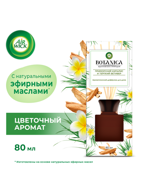 Диффузор ароматический AirWick Botanica Приморский кипарис и терпкий ветивер, 80мл
