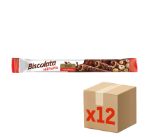 Трубочка вафельная Biscolata Nirvana Roll Hazelnut с молочным шоколадом, начинкой из лесного ореха и фундуком, 28г х 12 шт