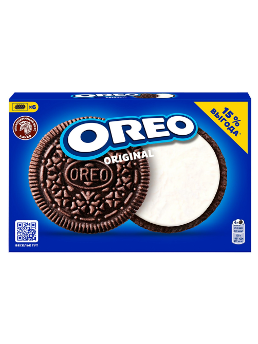 Печенье сэндвич Oreo Original с какао и начинкой с ванильным вкусом, 228г x 12 шт