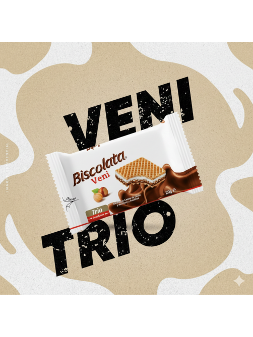 Вафля Biscolata Veni Trio Hazelnut с молочно-ореховой начинкой и фундуком, 20г х 24 шт
