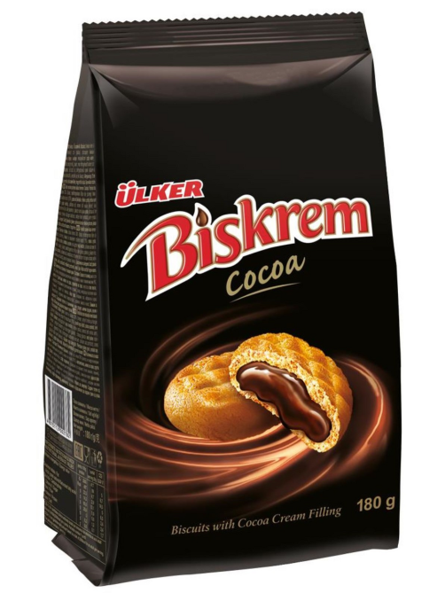 Печенье Ulker Biskrem Cocoa с какао и кремовой начинкой, 180г