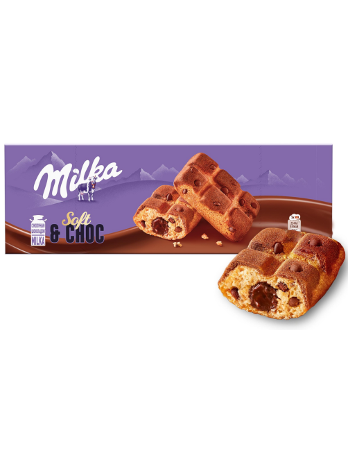 Пирожное бисквитное Milka Biscuits Милка с шоколадной начинкой и кусочками молочного шоколада, 175г