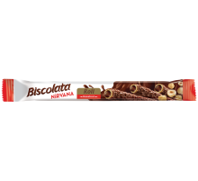 Трубочка вафельная Biscolata Nirvana Roll Hazelnut с молочным шоколадом, начинкой из лесного ореха и фундуком, 28г