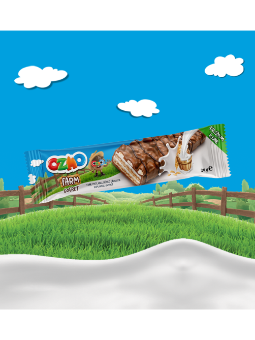 Вафля Ozmo Farm с молочной начинкой покрытые молочным шоколадом с хрустящим зерном, 24г х 24 шт