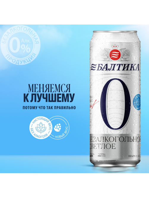 Пиво Балтика №0 безалкогольное, 0.45л