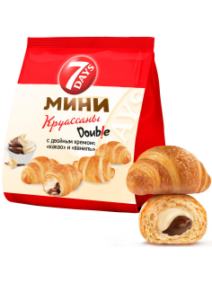 Мини-круассаны 7 Days Double c двойным кремом какао и ваниль, 265г