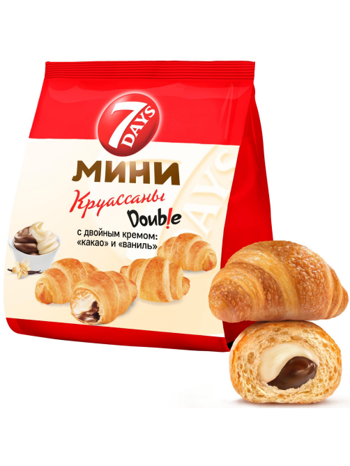 Мини-круассаны 7 Days Double c двойным кремом какао и ваниль, 265г