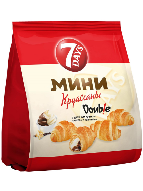 Мини-круассаны 7 Days Double c двойным кремом какао и ваниль, 265г