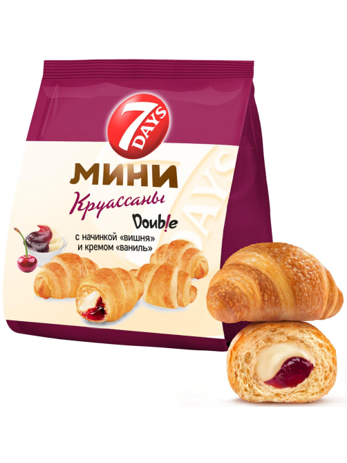 Мини круассаны 7 Days c двойной начинкой вишня-ваниль, 265г