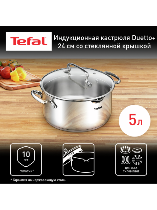 Кастрюля с крышкой Tefal Duetto+ 5л, 24см