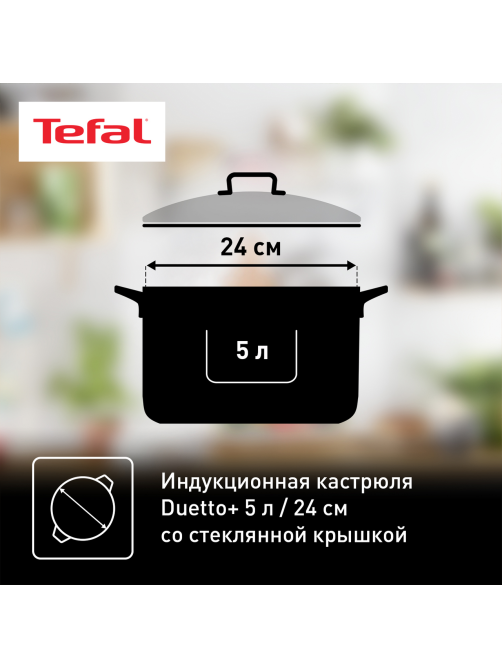 Кастрюля с крышкой Tefal Duetto+ 5л, 24см