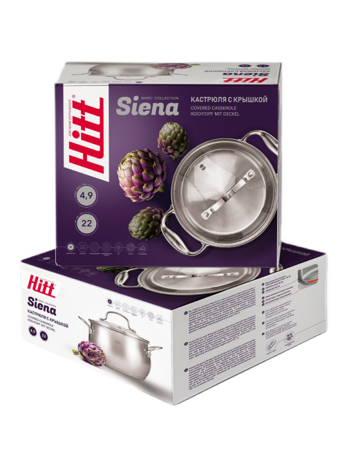 Кастрюля Hitt Siena с крышкой 4.9л, 22см