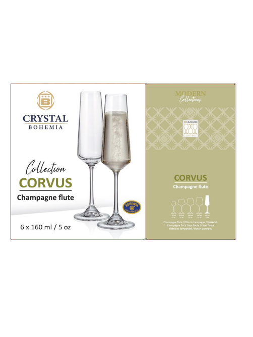 Набор бокалов для шампанского Crystal Bohemia Corvus, 160мл х 6шт