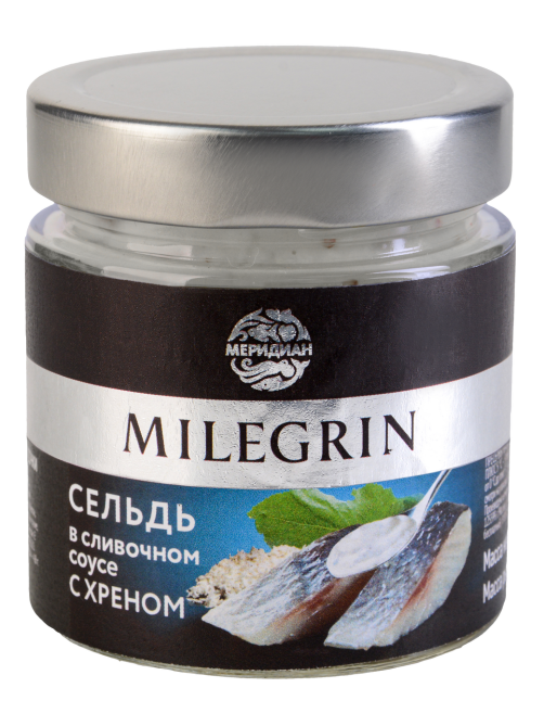 Сельдь Меридиан Milegrin в сливочном соусе с хреном, 200г
