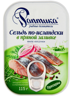 Сельдь Раптика по-исландски филе-кусочки в пряной заливке, 115г