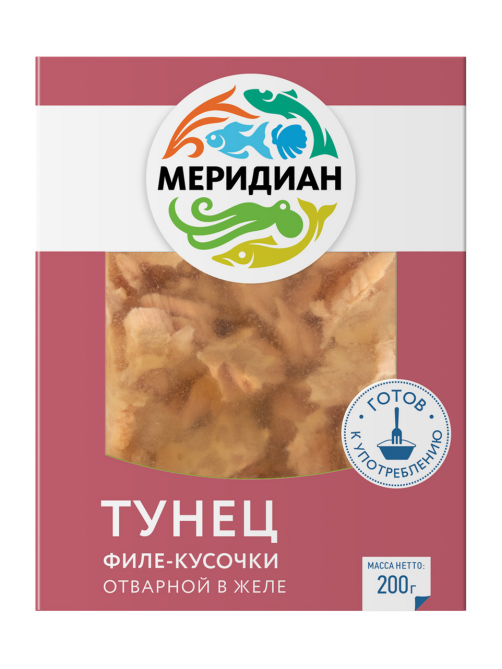 Тунец Меридиан отварной филе-кусочки в желе, 200г