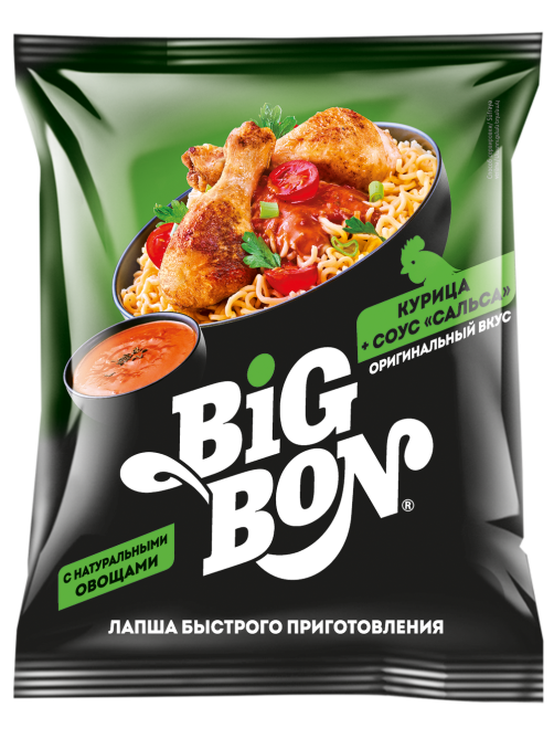 Лапша быстрого приготовления Big Bon Курица + соус Сальса, 75г