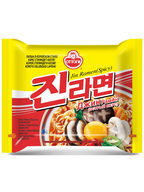 Лапша быстрого приготовления Оттоги Jin Ramen Spicy острый вкус, 120г
