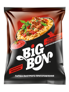 Лапша быстрого приготовления Big Bon Говядина + соус томатный с базиликом, 75г