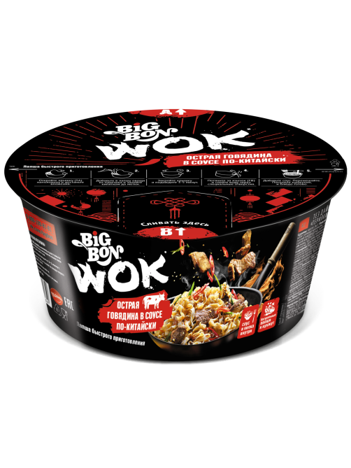 Лапша быстрого приготовления Big Bon говядина-китайский соус Wok, 85г