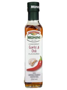 Масло оливковое Monini с чесноком и перцем чили Extra Virgin нерафинированное, 250мл