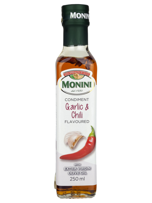Масло оливковое Monini с чесноком и перцем чили Extra Virgin нерафинированное, 250мл