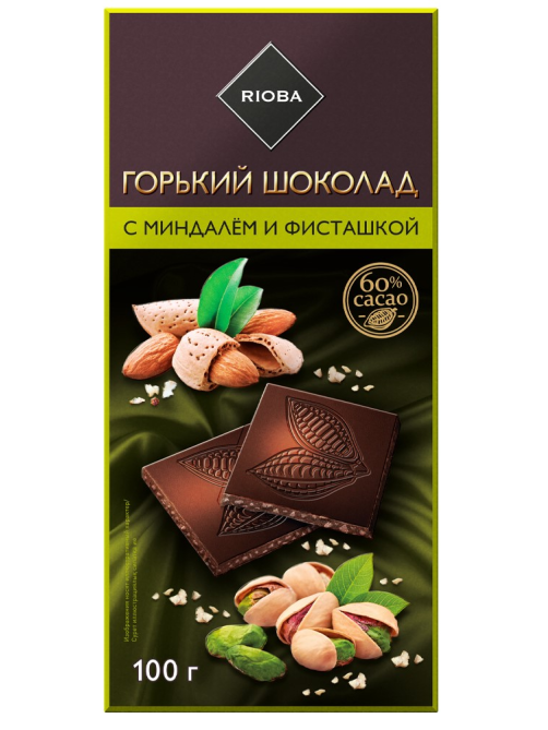 RIOBA Шоколад горький миндаль, фисташка, 100г