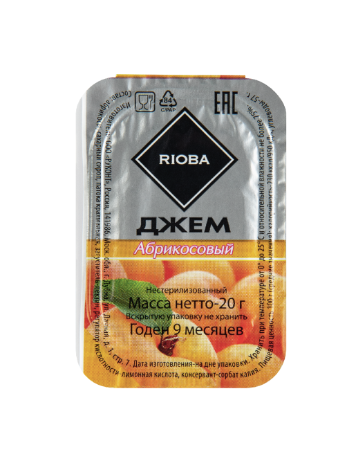 RIOBA Джем порционный Абрикос (20г х 20шт), 400г