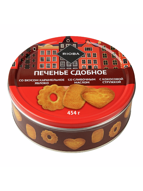 RIOBA Печенье сдобное Ассорти со вкусом карамельного яблока, сливочного масла и кокосовой стружки, 454г