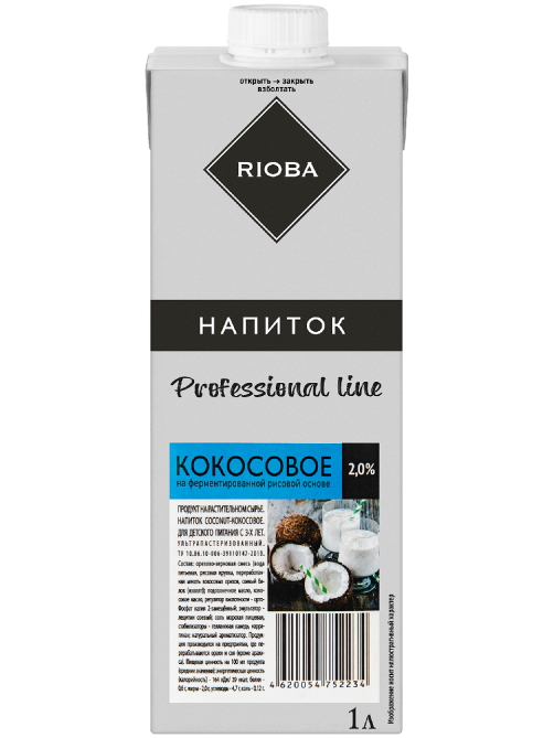 RIOBA Напиток растительный кокосовый 2%, 1л