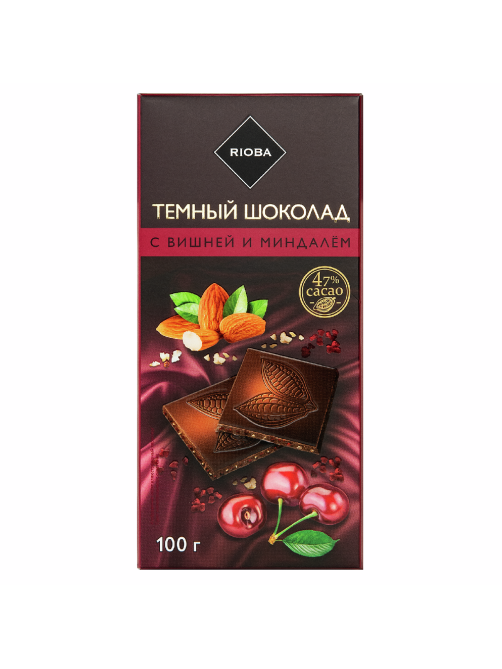 RIOBA Шоколад темный с вишней и миндалем, 100г