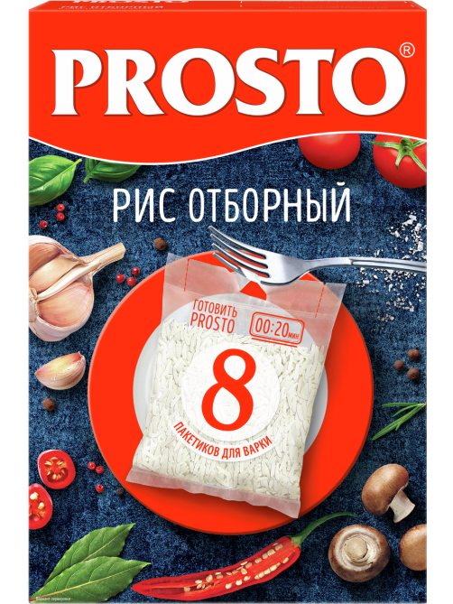 Крупа рис Prosto Отборный длиннозерный в пакете для варки (62.5г x 8шт), 500г