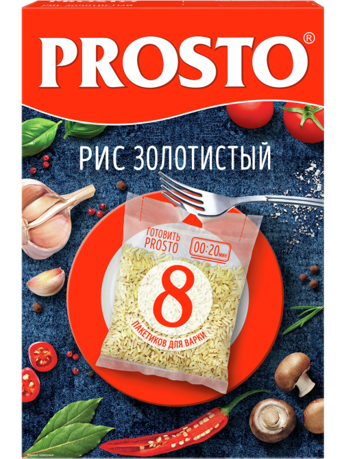 Крупа рис Prosto Золотистый в пакете для варки (62.5г x 8шт), 500г