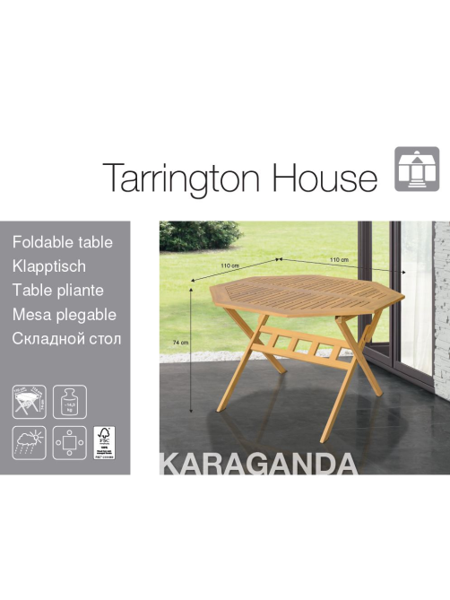 Tarrington House Стол складной Karaganda бежевый древесина сталь , 110 x 110 x 74см