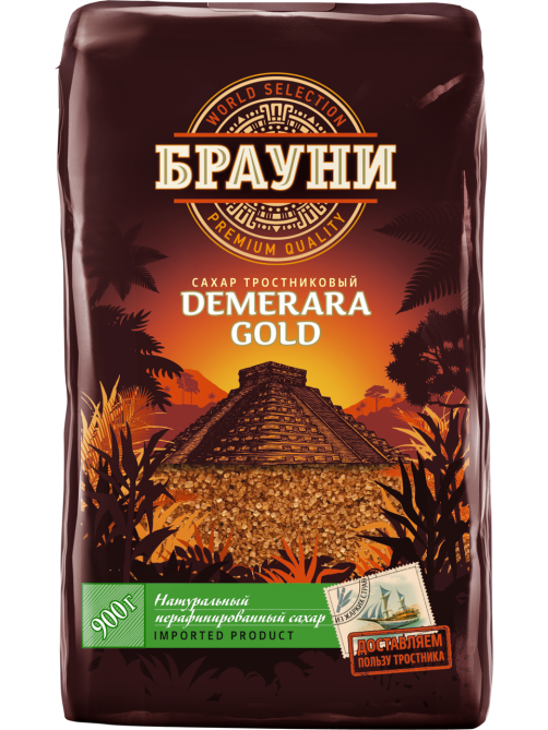 Сахар тростниковый Брауни Demerara Gold кристаллический, 900г