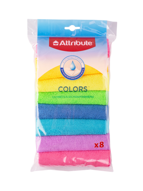 Салфетка Attribute Colors микрофибра 8шт, 30 x 30см