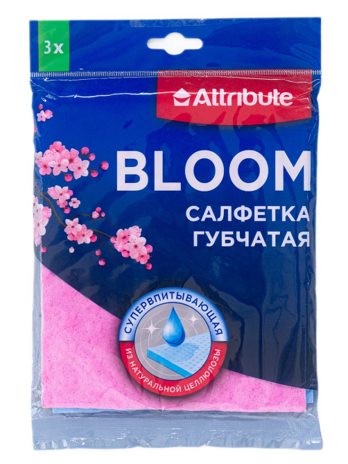 Салфетка губчатая Attribute Bloom 15 x 18см, 3шт